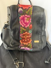 Zaino Angelozano Mexico in pelle con pannello ricamato floreale