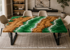 Mesa de comedor de río de resina epoxi verde madera de acacia hecha a mano decoración de muebles personalizados