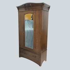 Antique Oak Mirror Front Knockdown Single Wardrobe