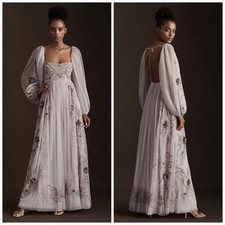 Anthropologie BHLDN Stargazer Valetta Empire Waist Puff Sleeve Backless Gown 2