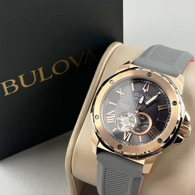 Bulova Marine Star 98A228 Gray Rose Gold Dial Silicone Men's Automatic Watch