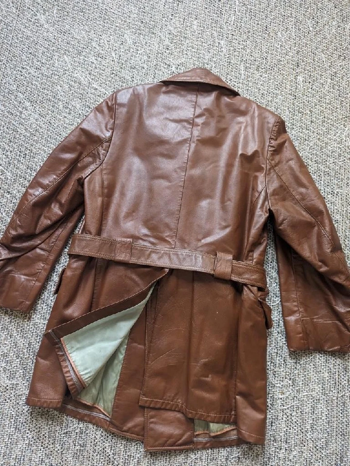 vintage USA made TRENCH COAT brown leather 44 barnstromer BELTED lakeland M - Image 2 of 4