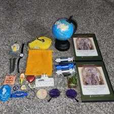 Large Junk Drawer Lot Of Misc. Stuff Small Desk Globe Watch Pins Chslk Line DVDs