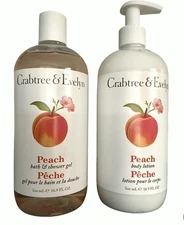 Two (2) Set Crabtree & Evelyn Peach Body Lotion + Peach Body Wash 16.9floz NEW