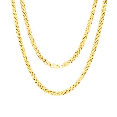 10K Yellow Gold 4mm Palm Wheat Foxtail Franco Round Spiga Chain