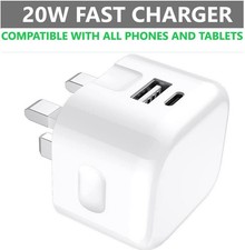 Fast Charging 20W USB A / C PD Plug Charger / Cable Compatible with ALL phones