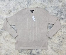 NWT WHBM CASHMERE BLEND KNIT SWEATER LS V NECK HEATHER BISCOTTI Sz S