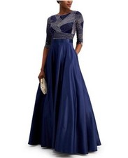 BETSY  ADAM Gianni Navy Rose Gold Glitter Elegant Gala Ball Gown 12 P Petite