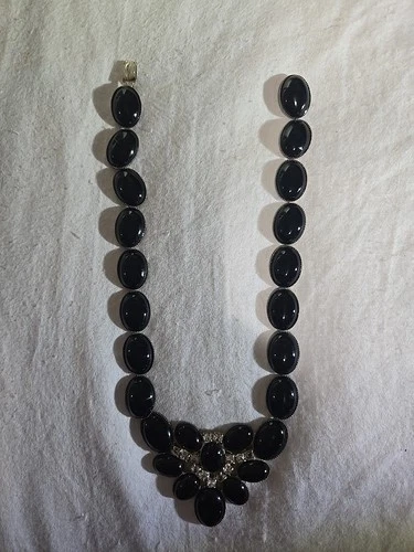 Vintage Statement Necklace Silver Tone And  Black Lucite Costume Jewelry