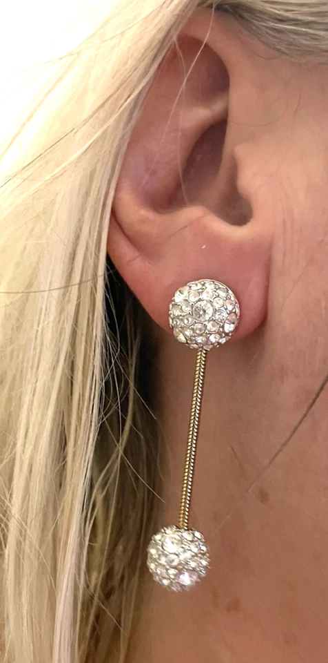 LUXEUEUSES LONGUES BOUCLES D'OREILLES SWAROVSKI AUTHENTIQUE HAUT DE GAMME - Photo 1/4