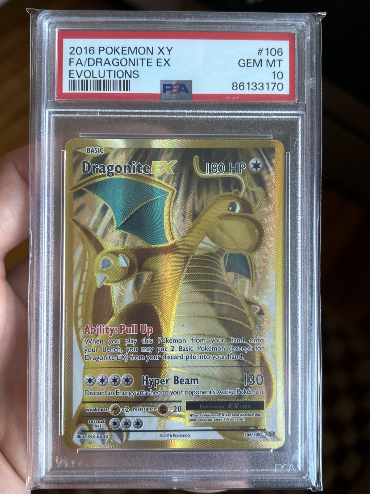 2016 POKEMON XY EVOLUTIONS #106 FULL ART/DRAGONITE EX PSA 10