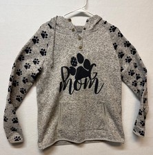 Dog Mom Grey Hoodie With Paw Print Sleeves  Kangaroo Pocket