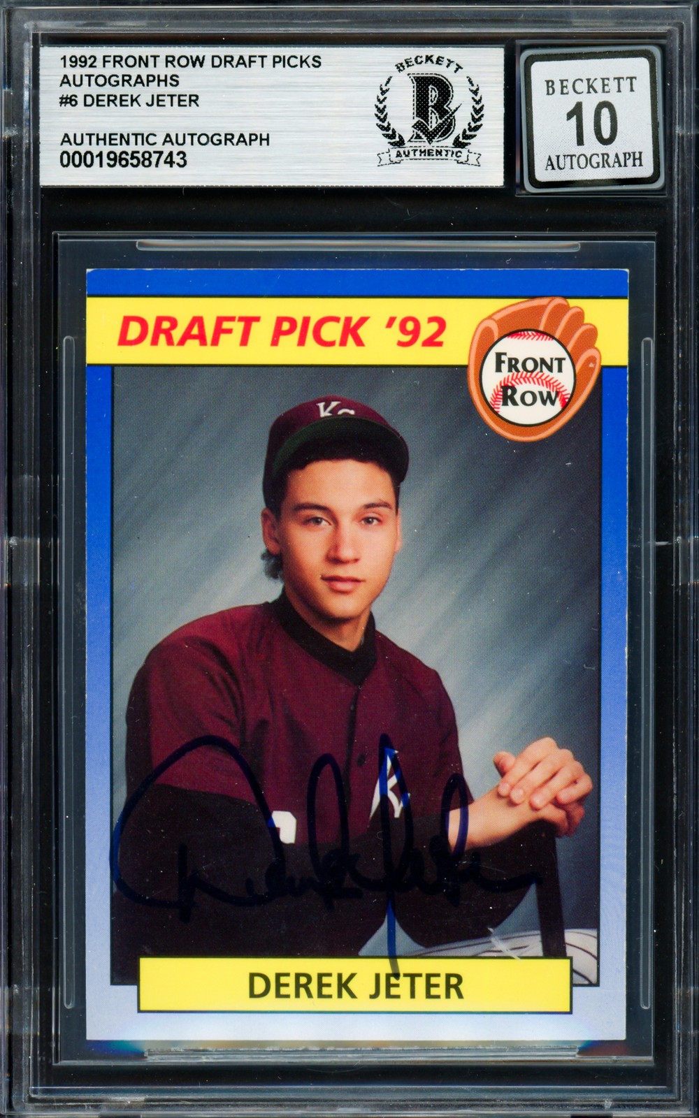 Derek Jeter Signed 1992 Front Row RC #55 Yankees Sig GM 10 Beckett #19658743