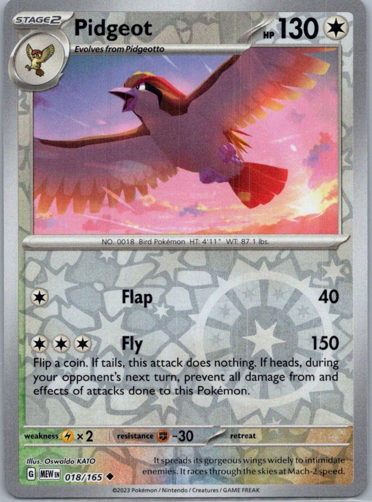 Pokemon Pidgeot SV: Scarlet & Violet 151 018/165 Near Mint NM Reverse Holo