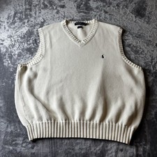 Vintage Polo Ralph Lauren Vest Mens XL Pull Over White Sweater Sleeveless Ribed