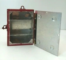 Vintage Small Red Metal Aluminum Box Shelves Door Hook Top