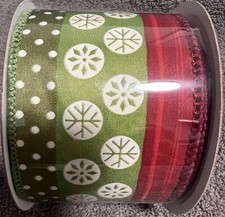 Wired Ribbon Christmas Polka Dot Stripes Snowflakes Grinch Green Red Wreath 10yd