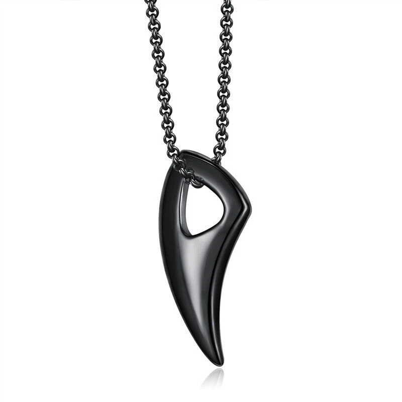 Colgante estilo dientes de lobo de acero inoxidable con collar de cuerda de cuero regalo para adolescentes Foto 4 de 4