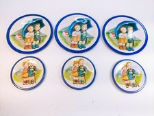 6 Vintage Children  s Tin Plates Singing Umbrella Raining Playing Doll Set Tea