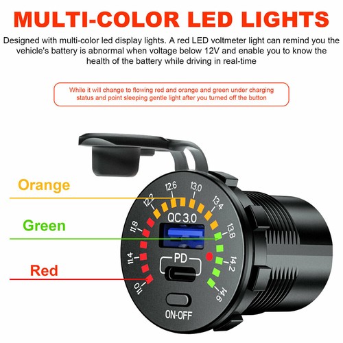 12-24v Dual USB Car Fast Charger Socket Power Outlet LED Voltmeter Waterproof - Picture 18 of 36