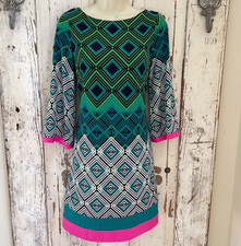Eliza J. Size 6 Woman's Colorful Green Teal White Pink Geometric Shift Dress