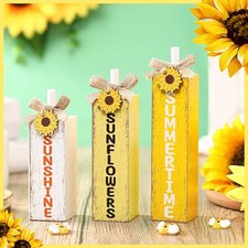 Summer Decorations Sunflower Wooden Block Sign Indoor Tabletop Gift 3 Pcs