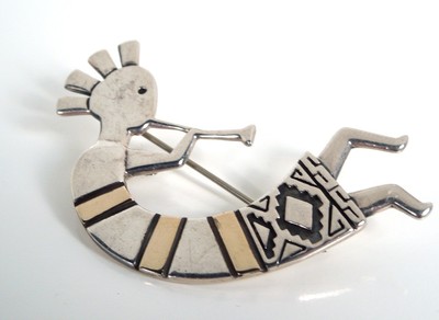 Calvin Begay Signed 14kt Sterling Kokopelli Native American Navajo  Pin/Pendant
