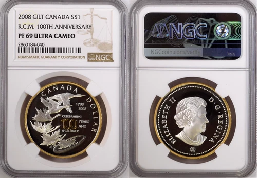 2008 NGC PF69 ULTRA CAMEO CANADA $1 DOLLAR R.C.M. 100TH ANNIVERSARY