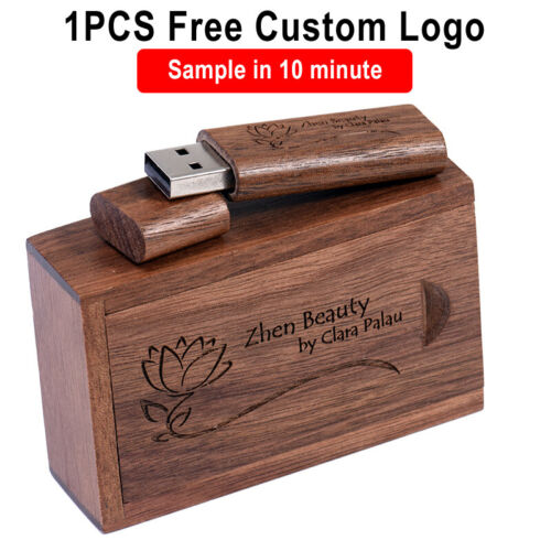 Wooden Free Logo USB 2.0 Flash Drive High Speed Real Capacity Pen Drive 64GB 32G - Picture 1 of 21