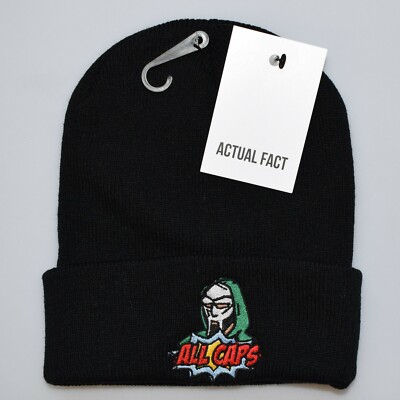 Actual Fact MF Doom All Caps Hip Hop Roll Up Black Beanie Mütze