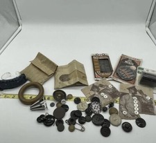 Lot Of Vintage Sewing Items Needles Gold Eye Needles Buttons Thread Pin Cushion