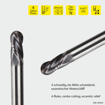 VHM RADIUSFRÄSER Z=4 , 1, 2, 3, 4,  5, 6,8,10,12mm + 1,5 - 2,5 - 3,5mm Fräser