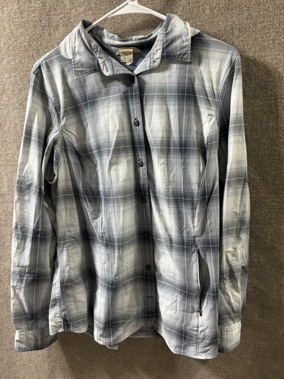 Duluth Trading Shirt Adult Large Gray Plaid Button Up Nylon Outdoor Mens
