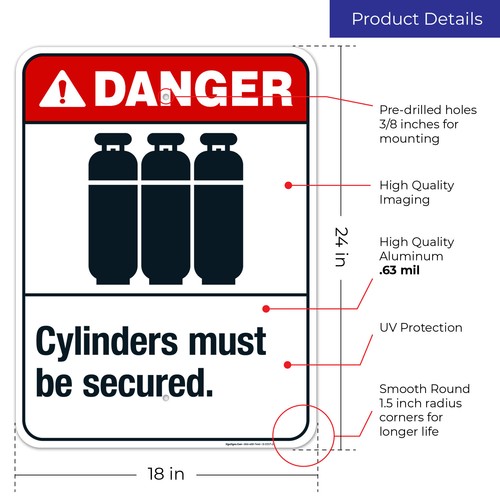 Cylinders Must Be Secured Sign, ANSI Danger Sign, - Picture 43 of 88