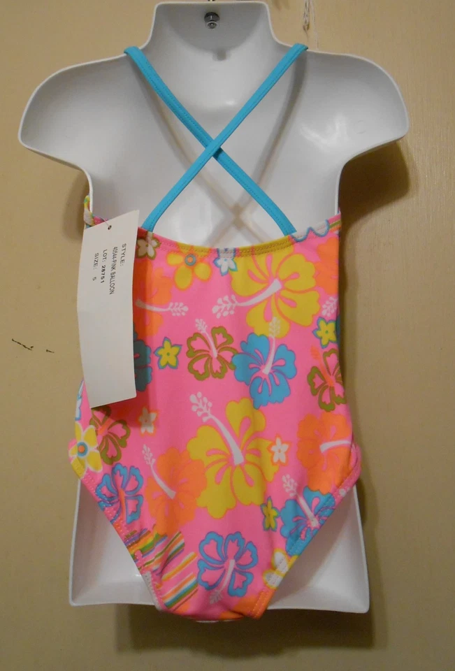 Traje de baño floral de una pieza St Tropez para niñas rosa globo talla cinco (5) nuevo con etiquetas Foto 2 de 2