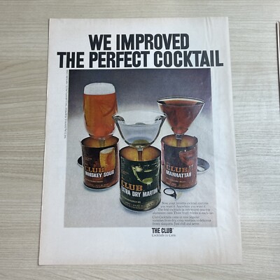 The Club Cocktails in Cans Whiskey Sour Manhattan Martini 1969 Vintage Print Ad