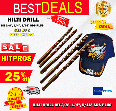 HILTI DRILL BIT 3/8'', 1/4'', 5/16'' SDS PLUS, FREE EXTRAS, SET OF 5, FAST SHIP