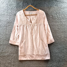 Forever New Womens Tunic Dress Size 10 Pink Lace Trim 3/4 Sleeve V-Neck