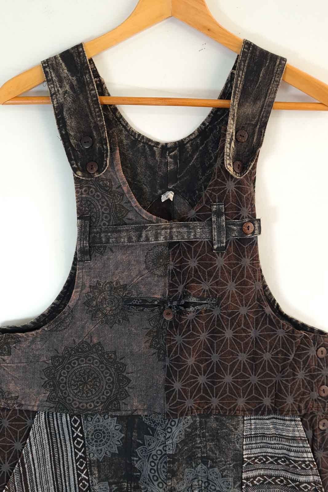 Black Boho Overalls Dungarees Patch Playsuit Festival Summer Hippie Comfortable image 2