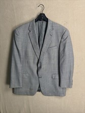 Hart Schaffner Marx Sport Coat 46R Gray Plaid Brown Black Accent 2 Button