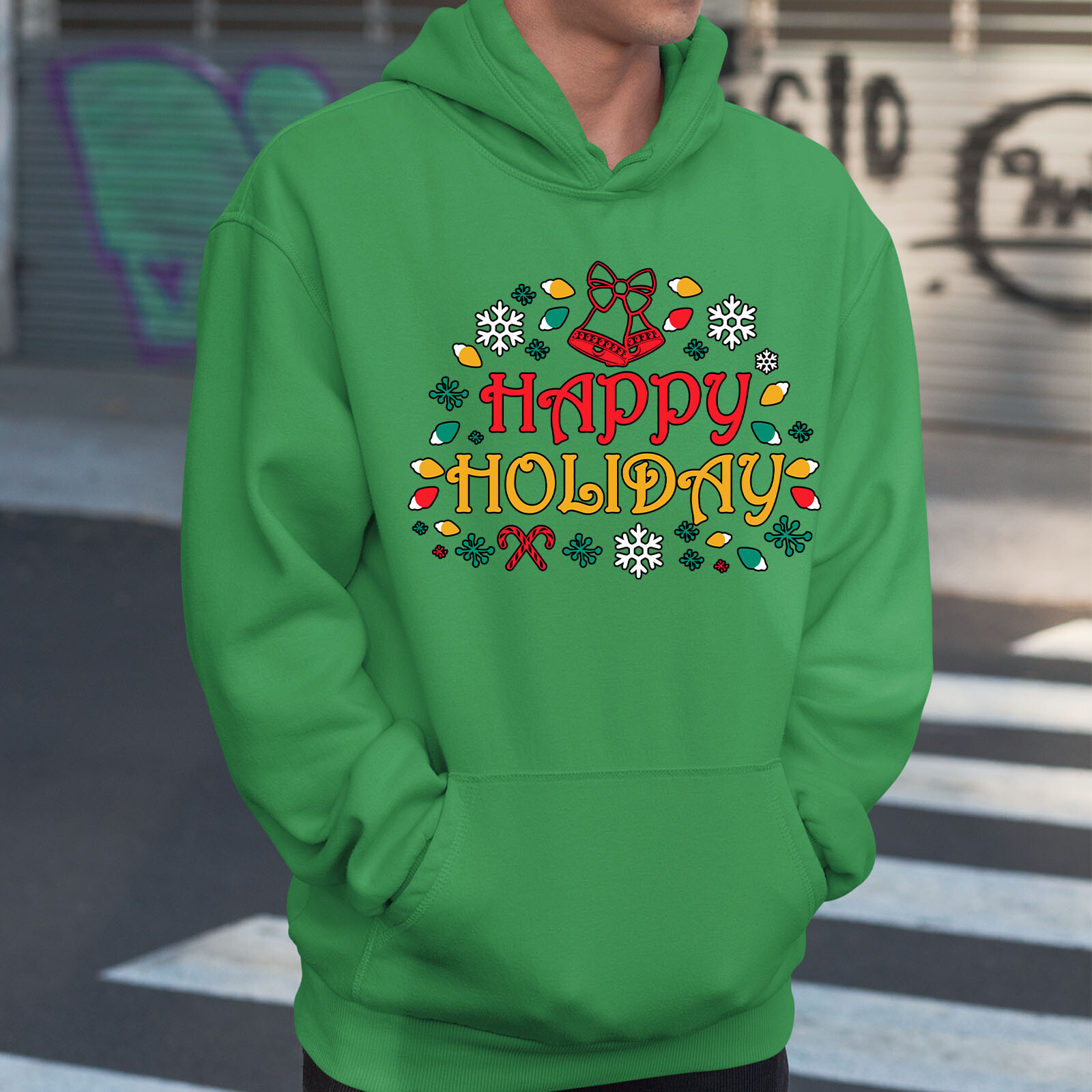 Happy Holiday Mens Hoodie Xmas Merry Christmas Bell Snow Novelty Gift Hoody image 7
