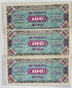 Germany military currency 1944 100 marks (#469) Five consecutive nice crisp note