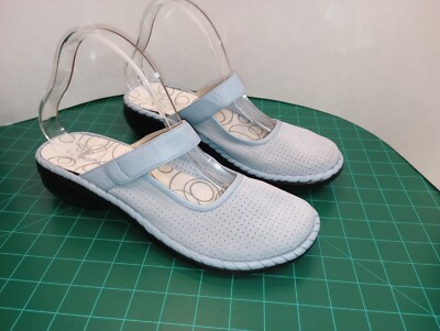 Propet Size 9.5 Blue Suede Shoes Mary Jane Comfort mules slides hook loop adjst