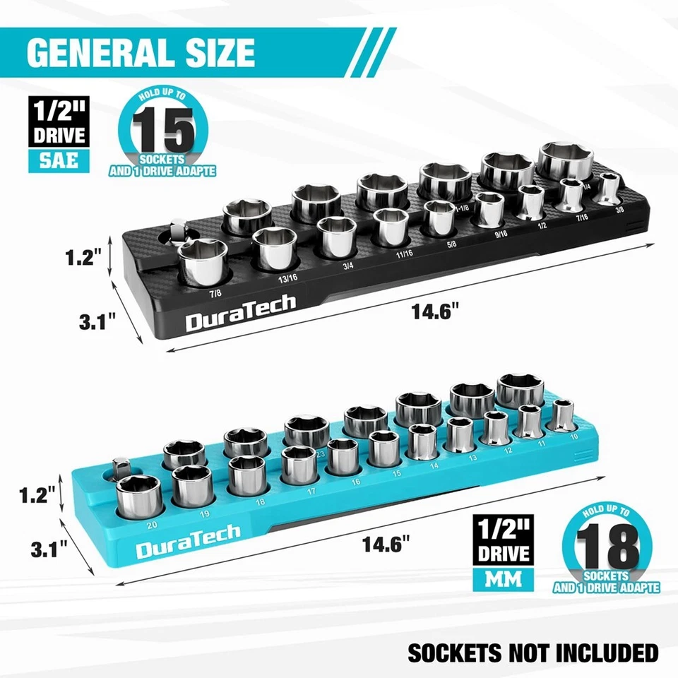 DURATECH 2PCS Magnetic Socket Organizer Set 1/2" Drive Socket Holders SAE&Metric - Image 3 of 4