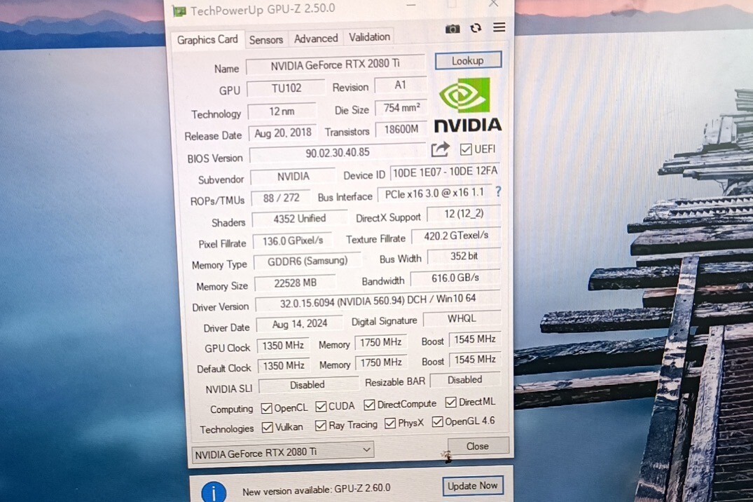 NVIDIA GeForce RTX 2080 Ti 22GB GDDR6 Turbo Modified for AI