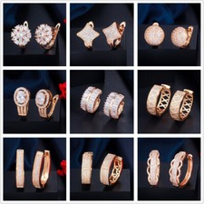 Yellow Gold Plated Cubic Zirconia Earrings Stud Huggie Hoop Women Bridal Jewelry