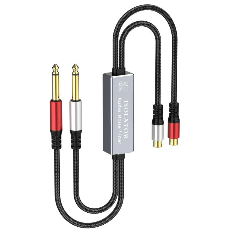 Dual 6.35mm to 2 RCA Female Ground Loop Isolator Hum Eliminator Audio Adapter - Image 2 of 3