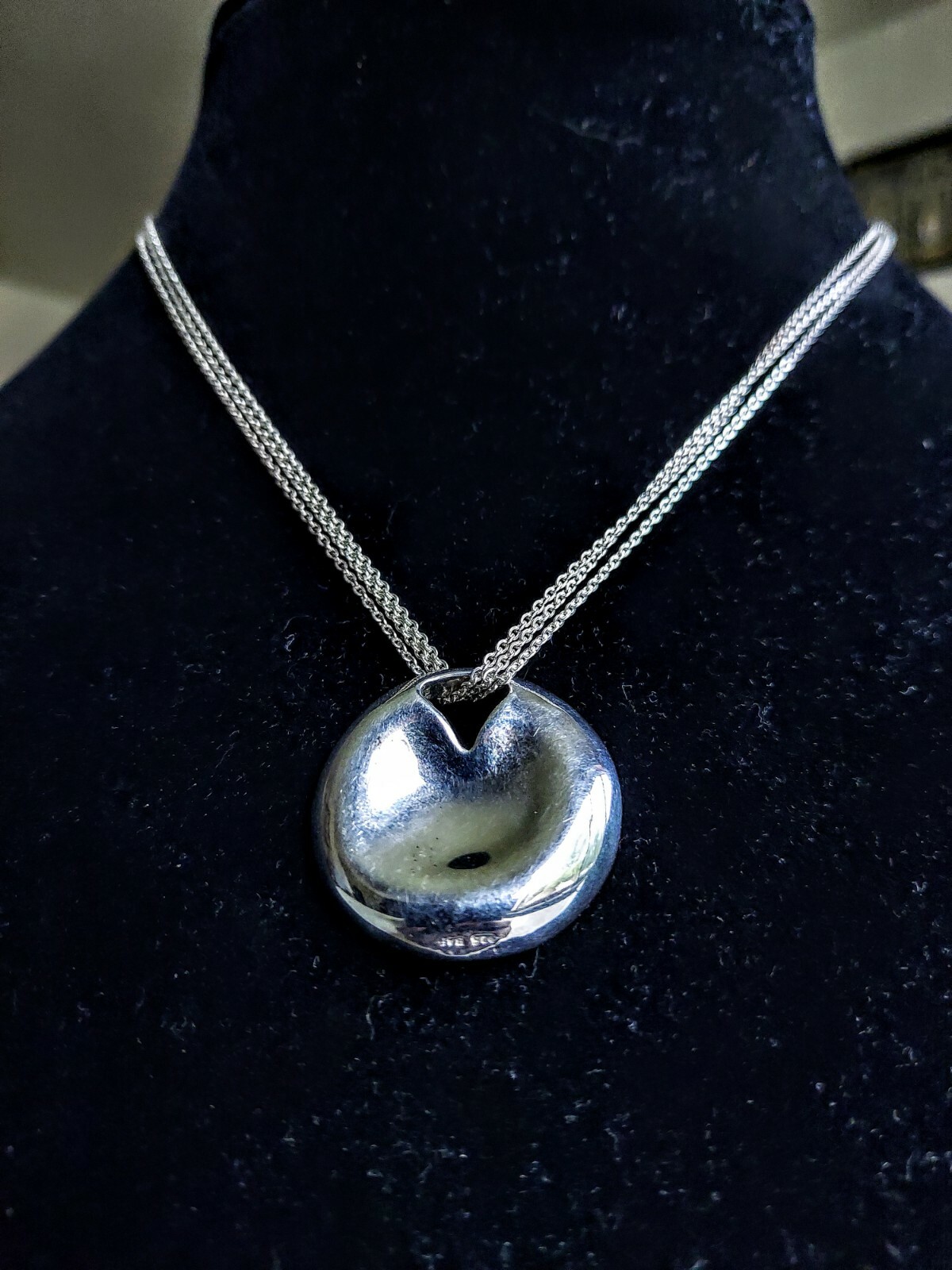 Sterling Silver Heavy Repousse Solid Pendant & Ne… - image 1