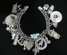 Elco Double Charm Bracelet Sterling Silver 925 835  Some Articulated 74.64g NICE