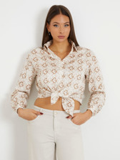 MAGLIA CAMICIA BLUSA DONNA GUESS W4RH59WE2Q0 P1FH BEIGE ORIGINALE PE 2024